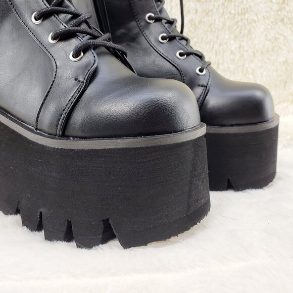 Ashes Black Matte Platform Goth Punk Mid Calf Combat Boots - Picture 3 of 14